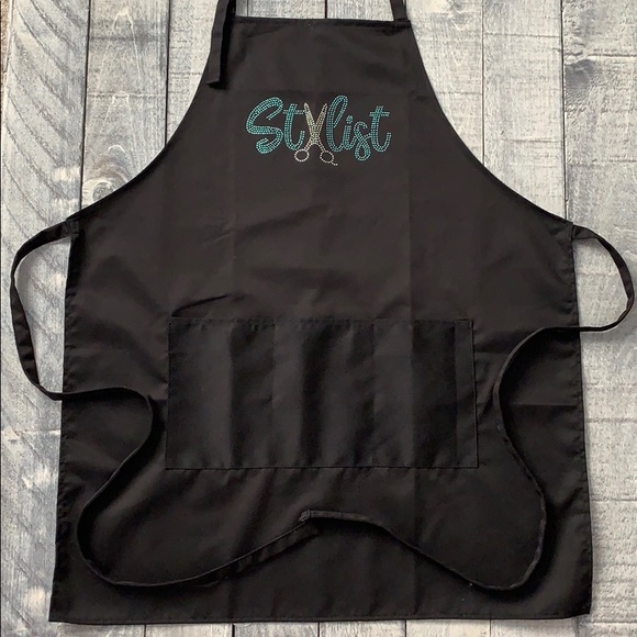 Teal Rhinestone Stylist Apron with 3 Pockets Black - Picture 7 of 9